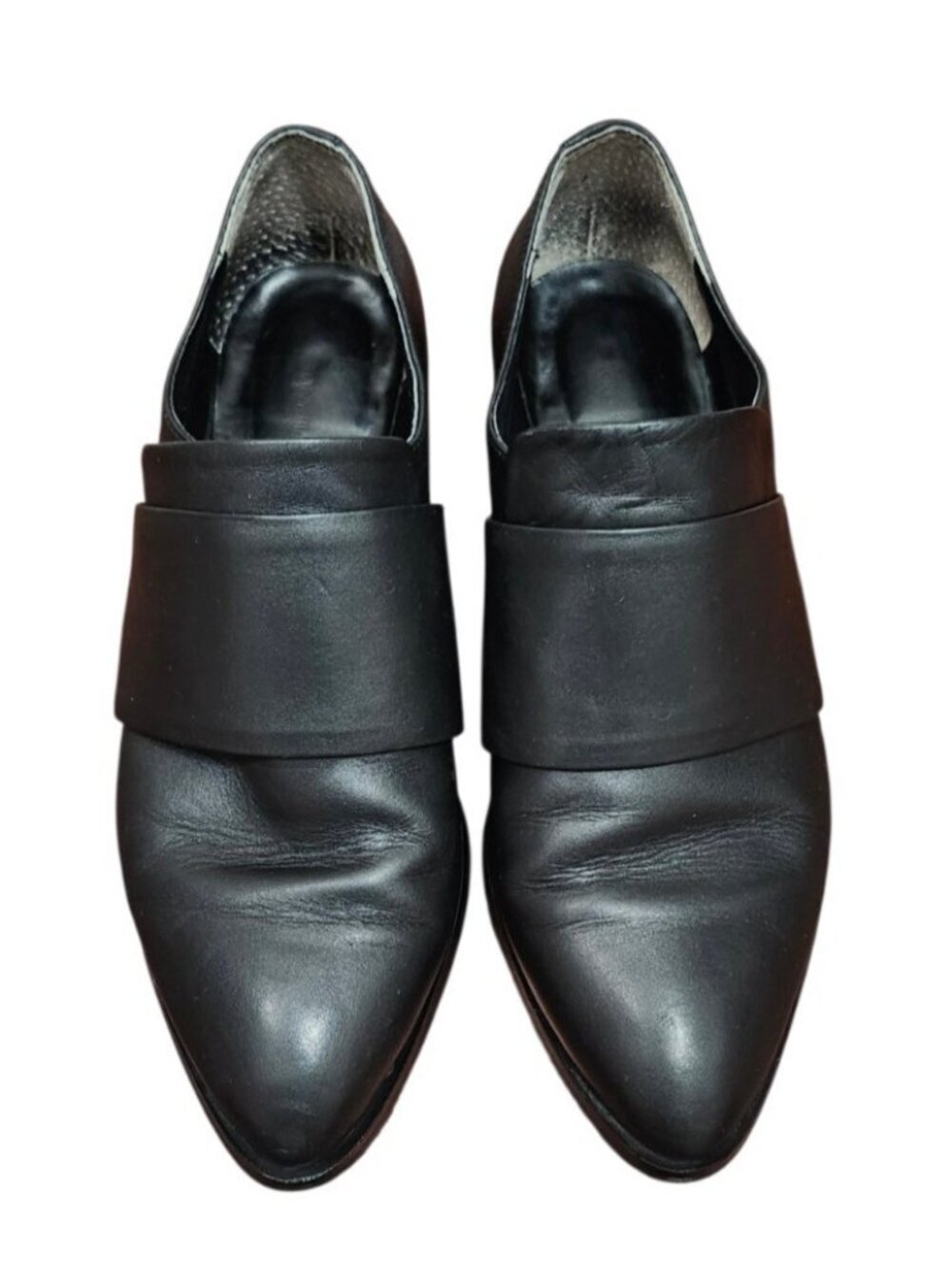 Tony Bianco Black Leather Pointed Toe Loafers Shoes Low Block Heel Women's 6.5